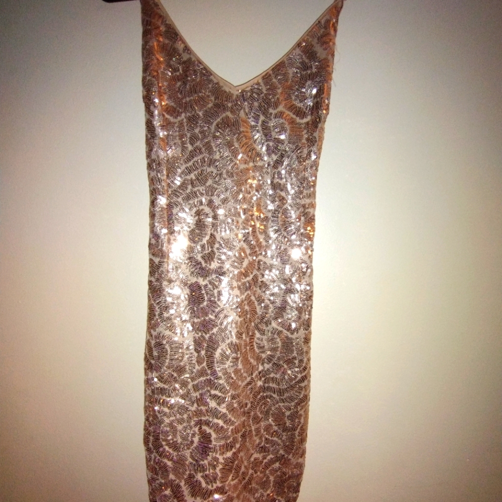 Rue21 rose gold sequence spaghetti strap dress